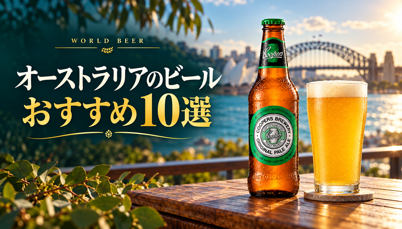 オーストラリアのビールおすすめ10選。シドニー湾を背景にクーパーズの瓶と黄金色のビール