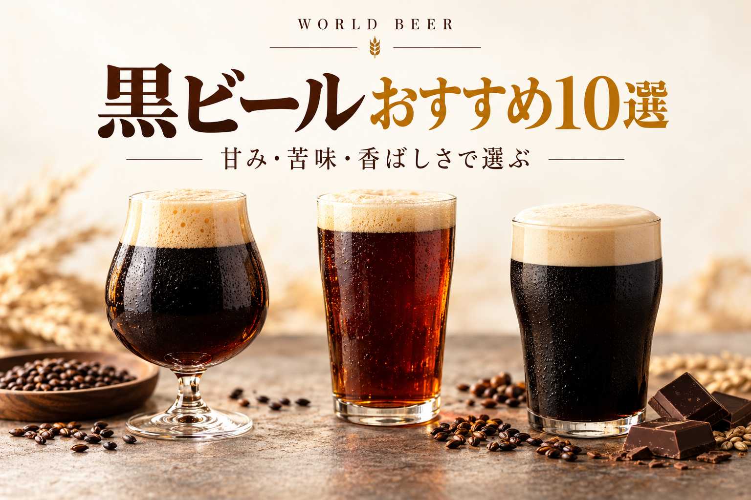 黒ビールおすすめ10選。濃色のビールと明るい泡を3種類のグラスで比較