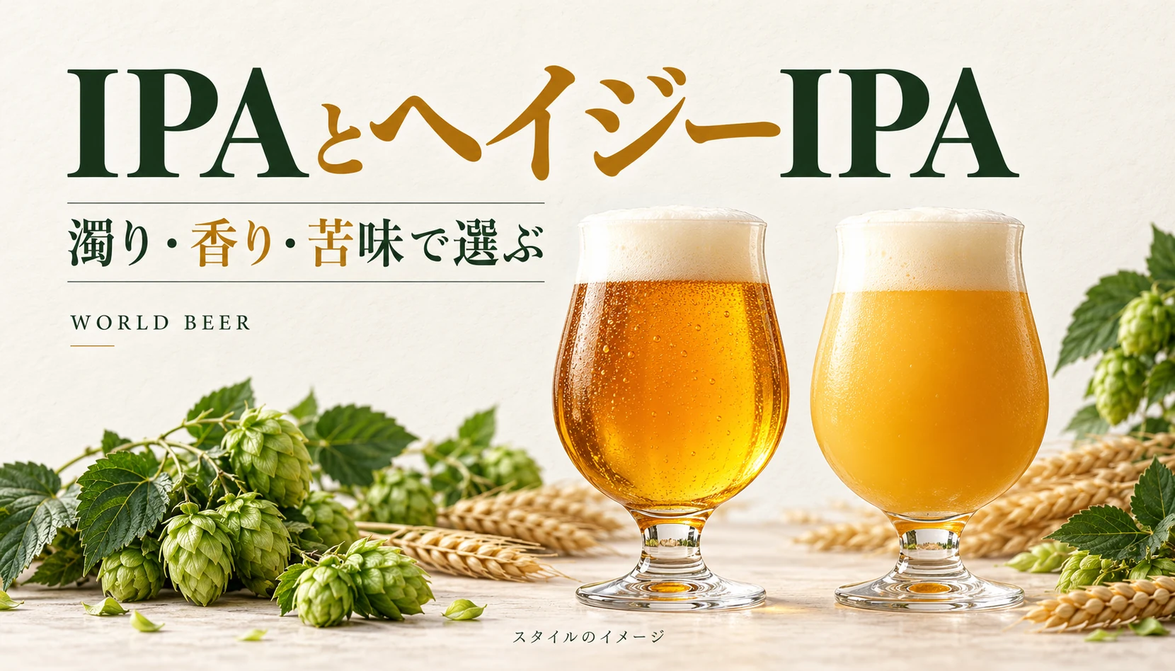 透明感のあるビールと濁りのあるビールを並べたスタイルのイメージ