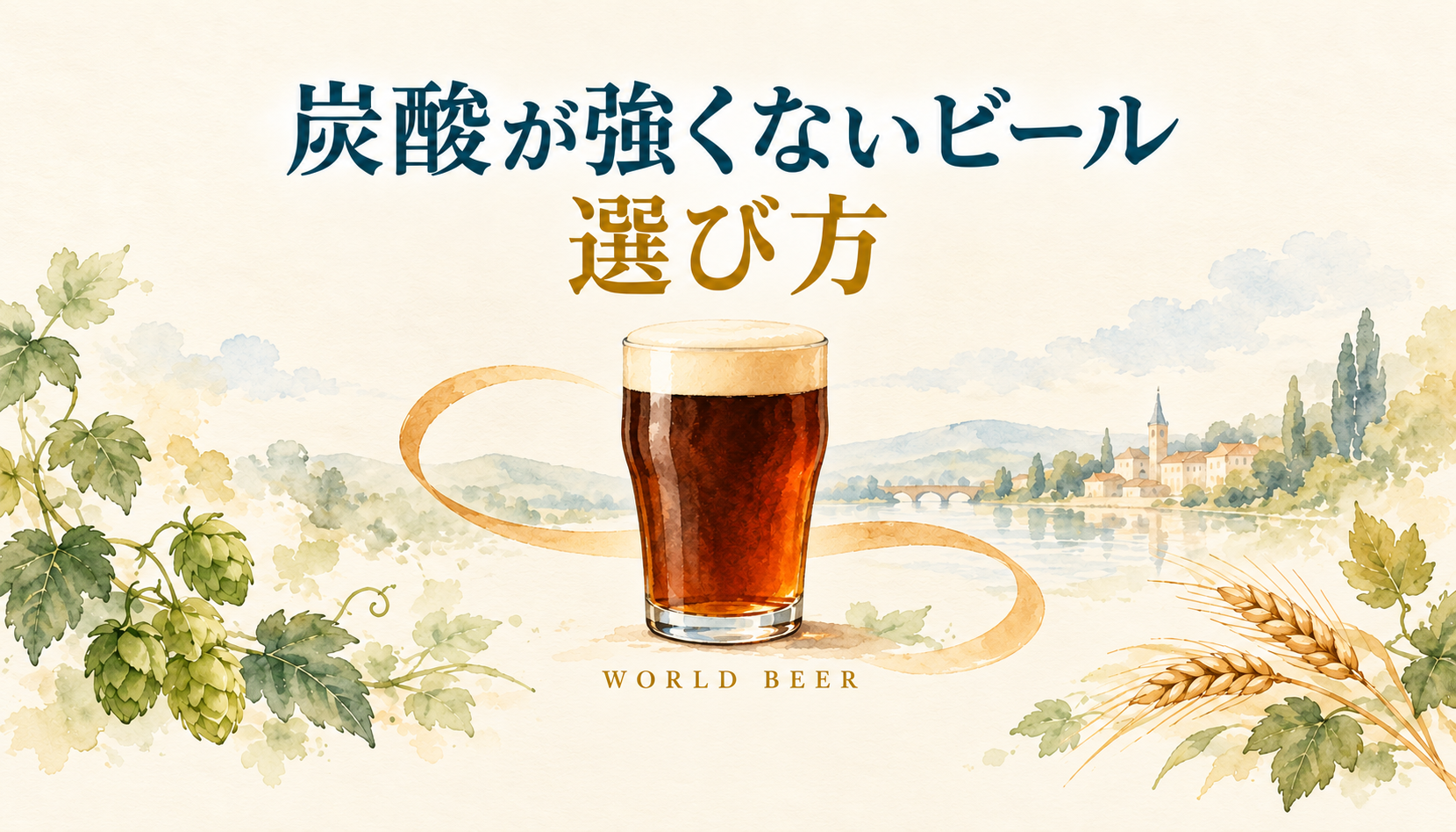 泡のあるグラスと、炭酸が強くないビールの選び方を示すイラスト