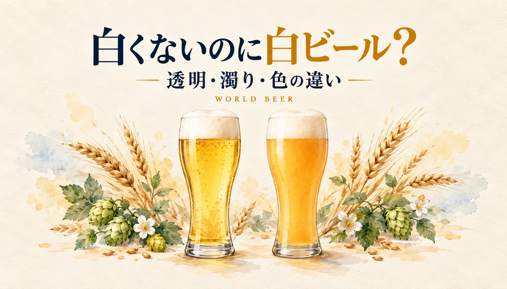 透明と濁りのあるビールグラスを描いた説明用イラスト