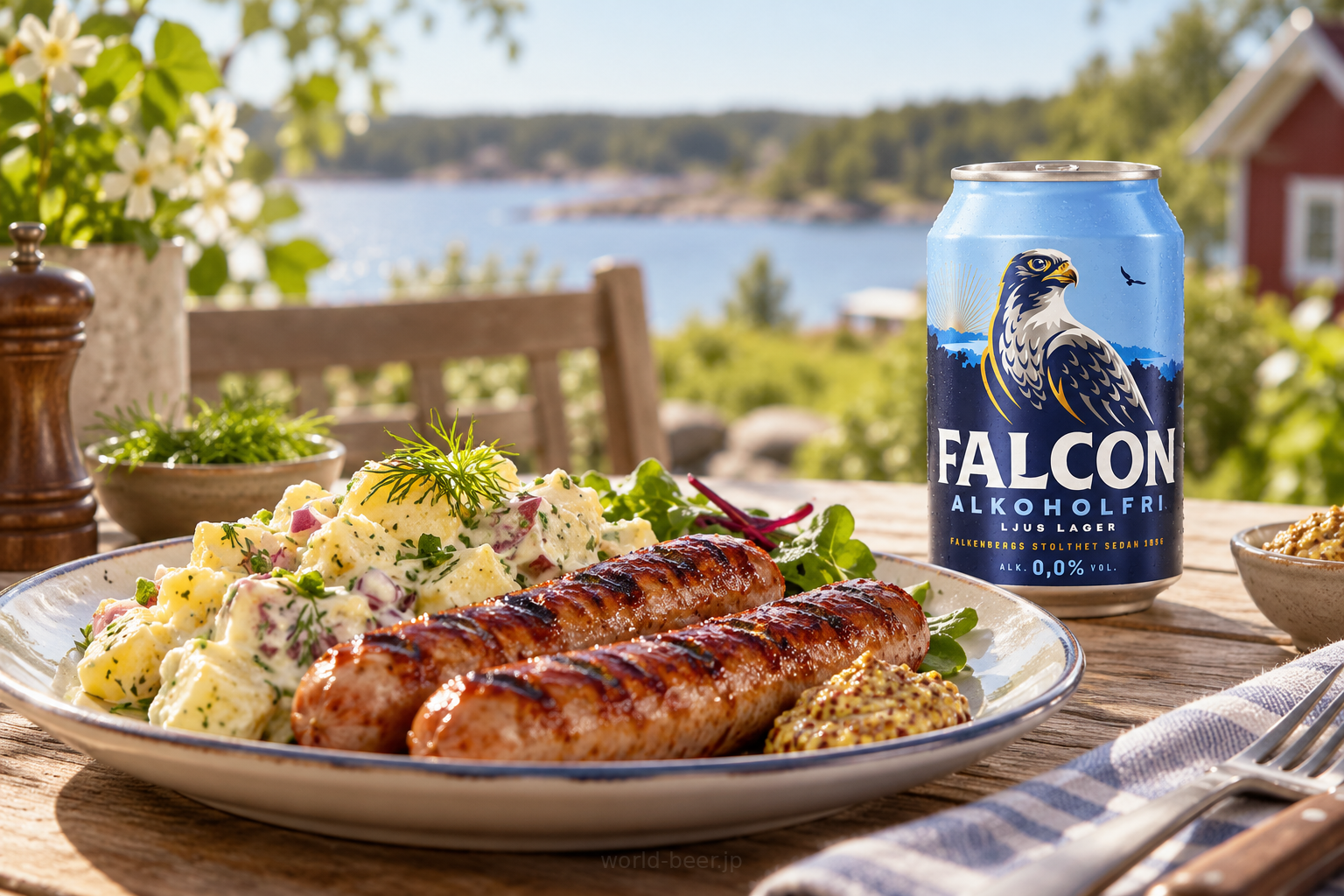 スウェーデンのファルコン アルコールフリーと料理(生成イメージ)