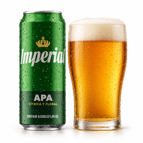 インペリアル APAのラベル付き缶とビールを注いだグラス
