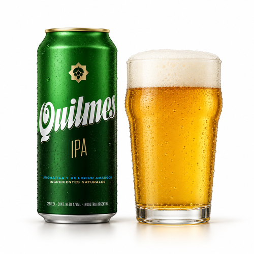 キルメス IPAのラベル付き缶とビールを注いだグラス