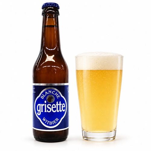グリゼット ブロンシュの瓶とグラスのビール