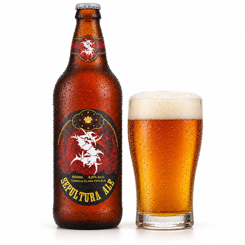 バンベルグ セパルトゥラ エールのラベル付き瓶全体とビールを注いだグラス(生成イメージ)