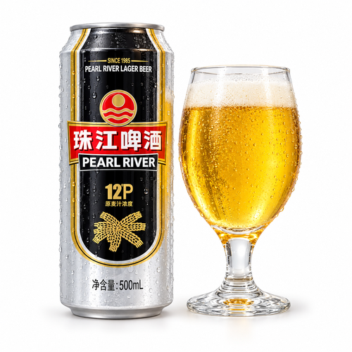 珠江ビール 十二度の缶とグラス(生成イメージ)