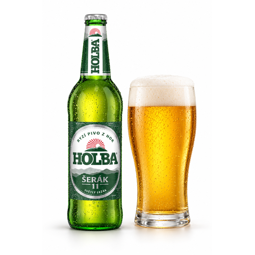 ホルバ シェラーク 11のラベル付き瓶と蜂蜜を思わせる黄金色のビールを注いだグラス