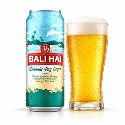 バリハイ デイラガーのラベル付き缶とビールを注いだグラス