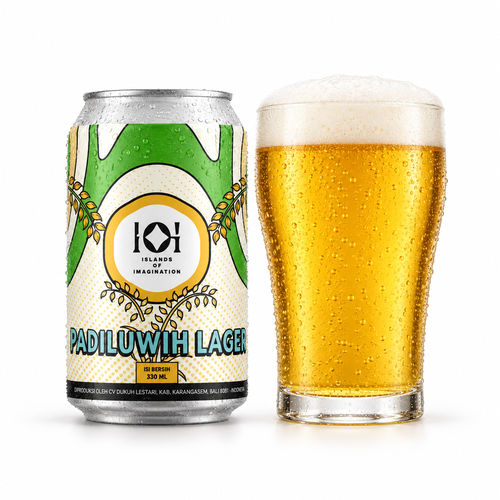 IOI パディルウィ・ラガーのラベル付き缶とビールを注いだグラス
