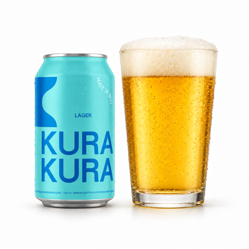クラクラ ラガーのラベル付き缶とビールを注いだグラス