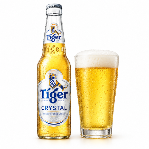 タイガー クリスタルの瓶全体とグラス(生成イメージ)
