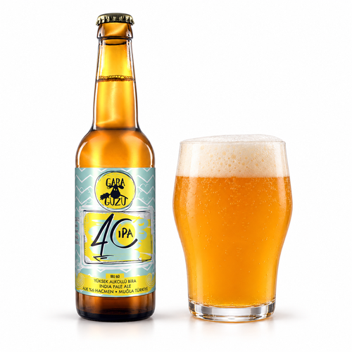 ガラグズ IPA 4Cのラベル付き瓶とビールを注いだグラス