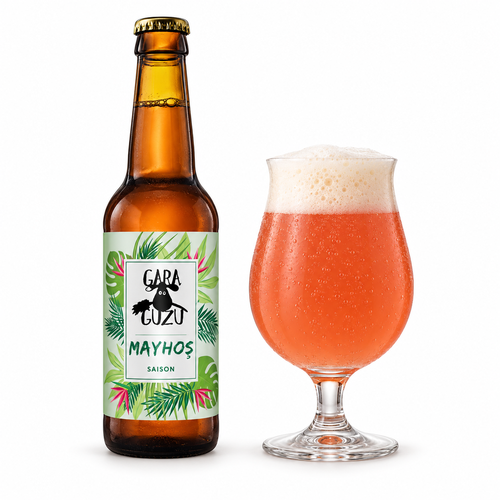 ガラグズ マイホシュ セゾンのラベル付き瓶とビールを注いだグラス